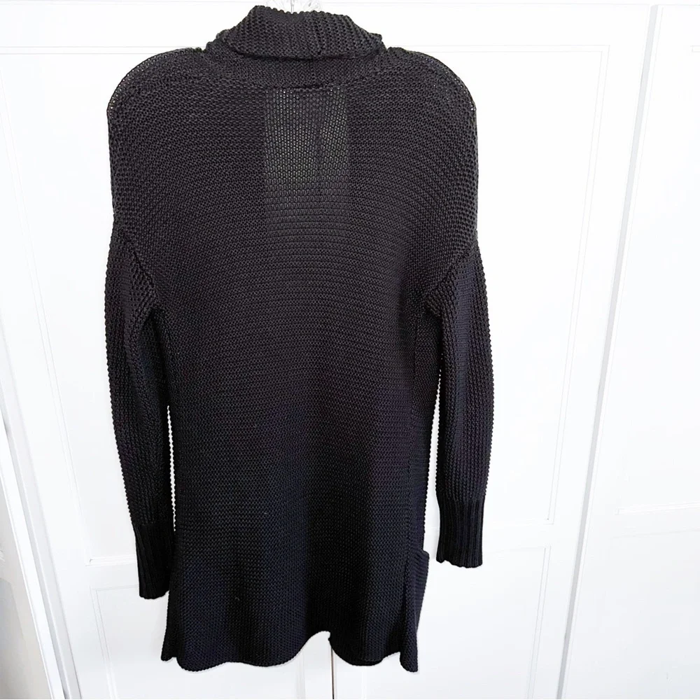 LOFT Black Cotton Cardigan Shawl Collar With Pockets Waffle Weave Knit